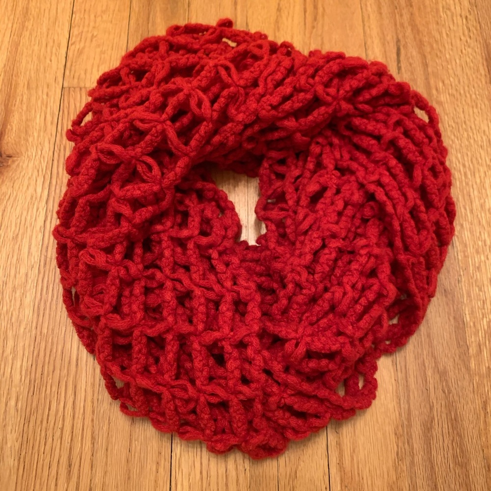 Red Waffle Knit Infinity Scarf